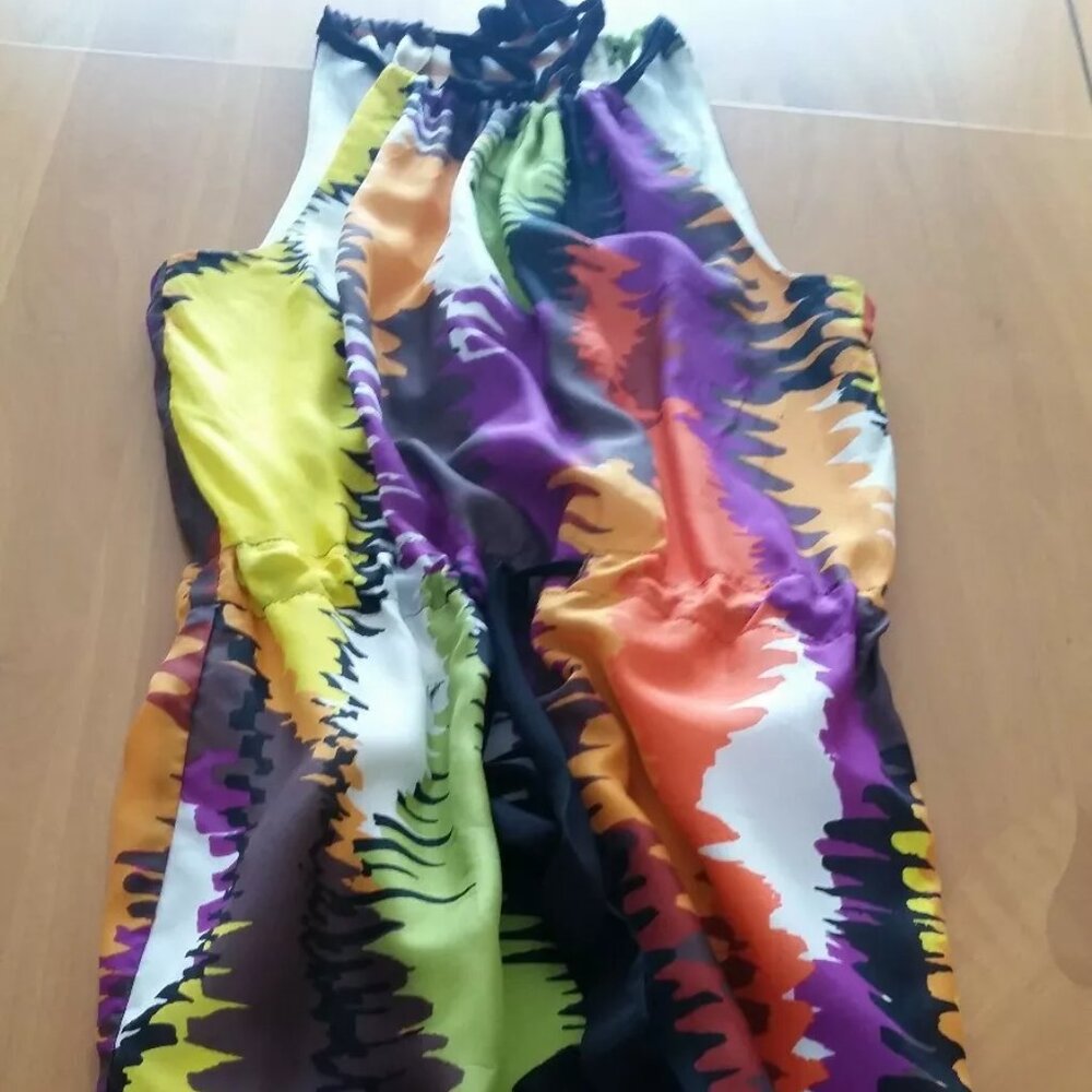 Beautiful Sexy Trina Turk Los Angeles Mini Multi-Colors Silk Blend Dress Size 4